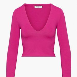 Babaton CONTOUR V-NECK LONG SLEEVE crop top GRANITA PINK